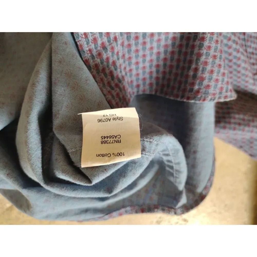 J. Crew Down Shirt Men S Blue Burgundy‎ Slim Long Sleeve 100% Cotton AOP Casual